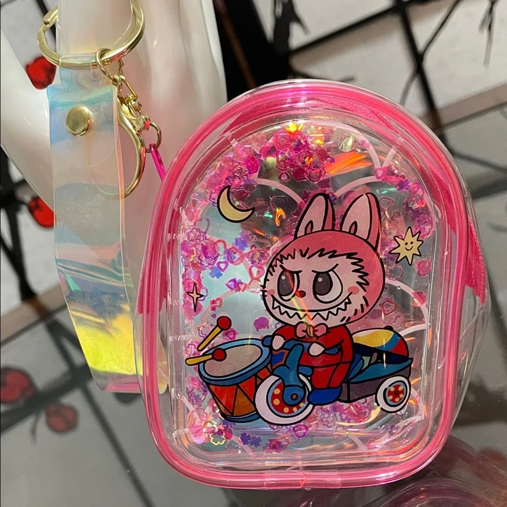 Pink Kids Mini Coin Purse wristlet with Bunny Drummer Design